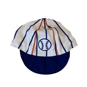 Vintage 1990s Infant Baseball Cap Soft Jersey Striped Navy White 18 M